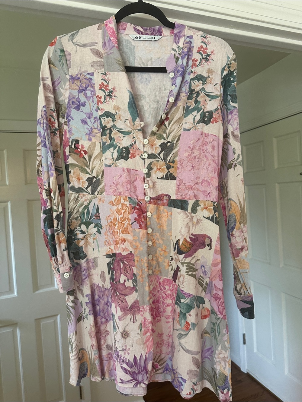 Zara Pastel Floral Patchwork Button-Down Tunic